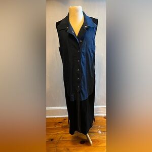 Ermanna Classic Sheath Sleeveless Dress Color Block Blue/Black Collar NWT’s 36/6